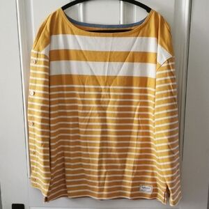 Talbots womens yellowstripe boat neck top with buttons. Nautical, coastal Size L